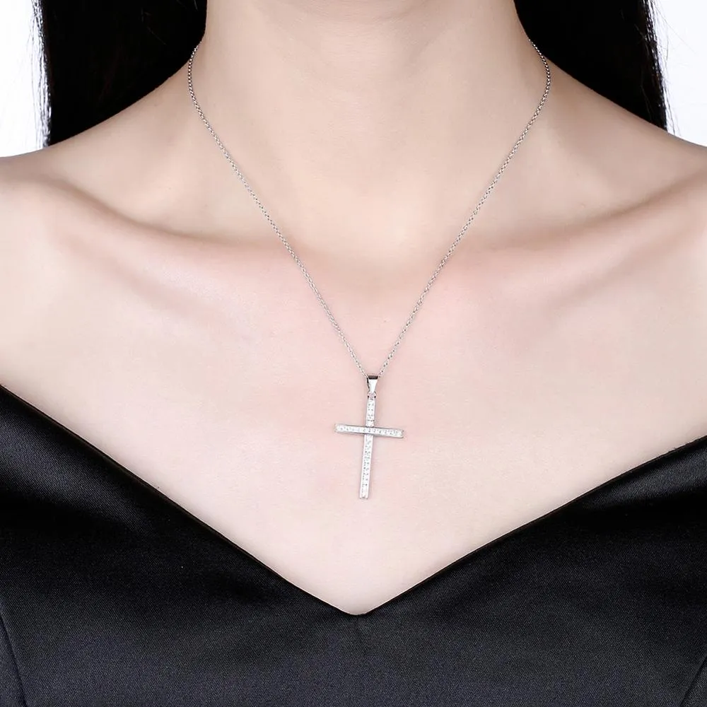 Cross Cubic Zirconia 925 Sterling Silver Retro Pendant Necklace