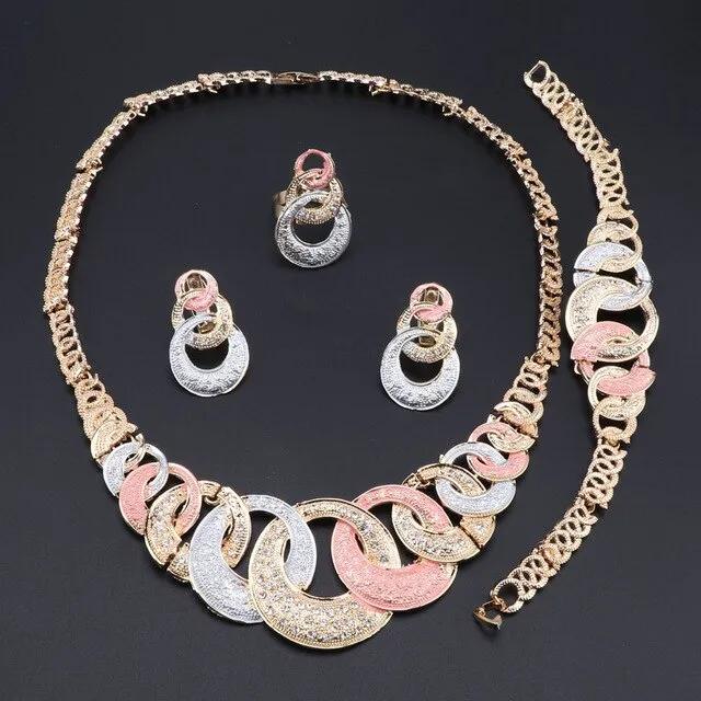 Crystal Loops Necklace, Bracelet, Earrings & Ring Wedding Statement Jewelry Set