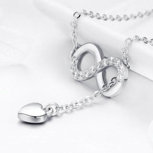 Cubic Zirconia Infinity and Heart Design 925 Sterling Silver Fashion Pendant Necklace