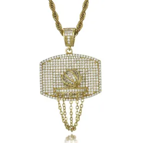 Cubic Zirconia Studded Basketball Bling Hip-hop Pendant Necklace