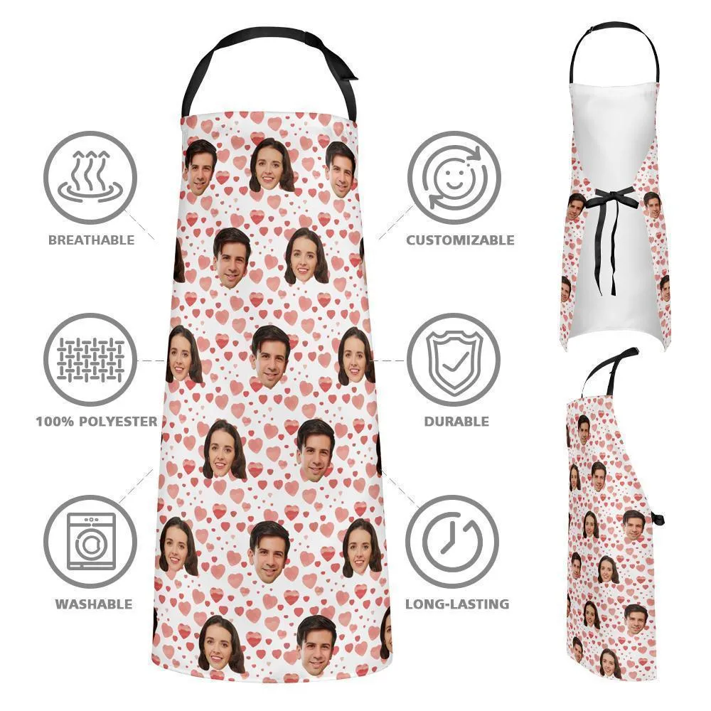 Custom Face Apron Photo Apron - Heart I Love Mom