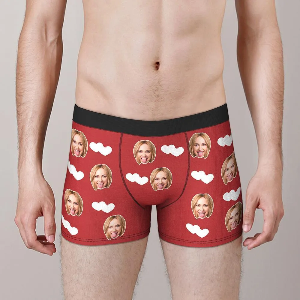 Custom Face Boxers Shorts Love Hearts Personalised Men's Boxer Briefs Valentine's Day Gift