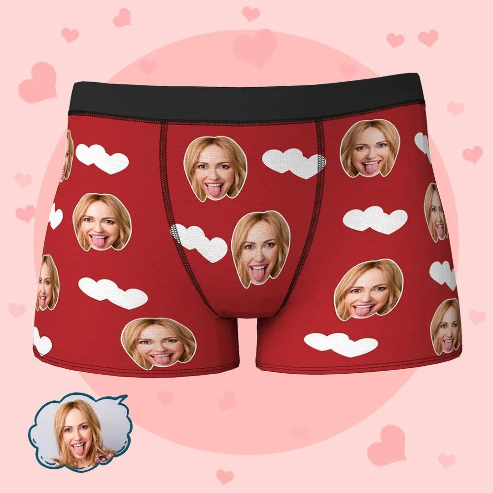 Custom Face Boxers Shorts Love Hearts Personalised Men's Boxer Briefs Valentine's Day Gift