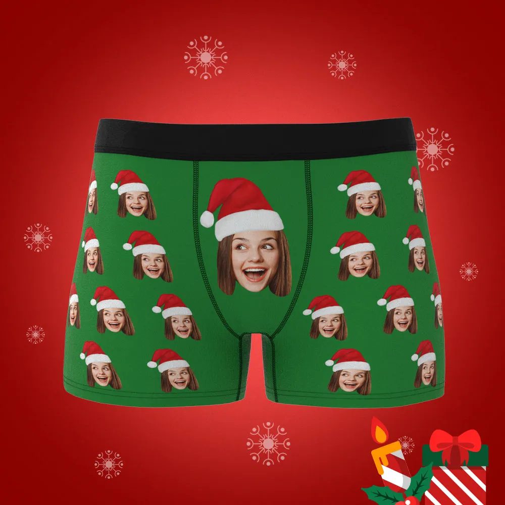 Custom Face Boxers Shorts with Christmas Hat Personalised Photo Underwear Christmas Gift for Men