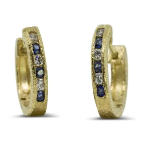 Custom Hinged Hoop Gold Earrings with sapphire and diamonds