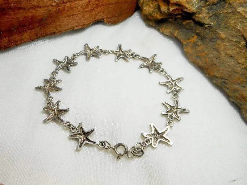 Cute Unique Handcraft 14 mm Sterling Silver Starfish Link Bracelet,Starfish Link Bracelet,Starfish Bracelet,Personalized Gifts,Gifts For Her