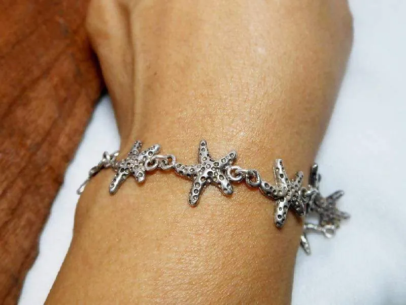 Cute Unique Handcraft 14 mm Sterling Silver Starfish Link Bracelet,Starfish Link Bracelet,Starfish Bracelet,Personalized Gifts,Gifts For Her