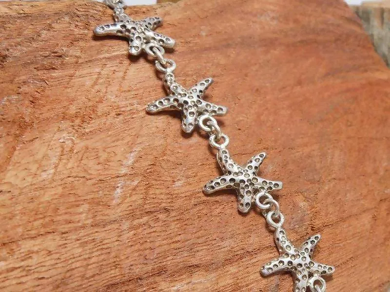 Cute Unique Handcraft 14 mm Sterling Silver Starfish Link Bracelet,Starfish Link Bracelet,Starfish Bracelet,Personalized Gifts,Gifts For Her