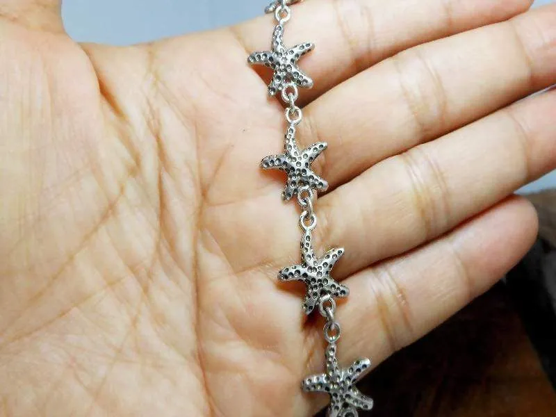 Cute Unique Handcraft 14 mm Sterling Silver Starfish Link Bracelet,Starfish Link Bracelet,Starfish Bracelet,Personalized Gifts,Gifts For Her