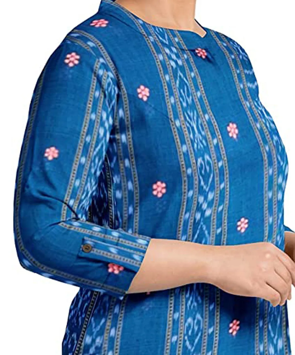 Cyan blue green handwoven nuapatna cotton dress material