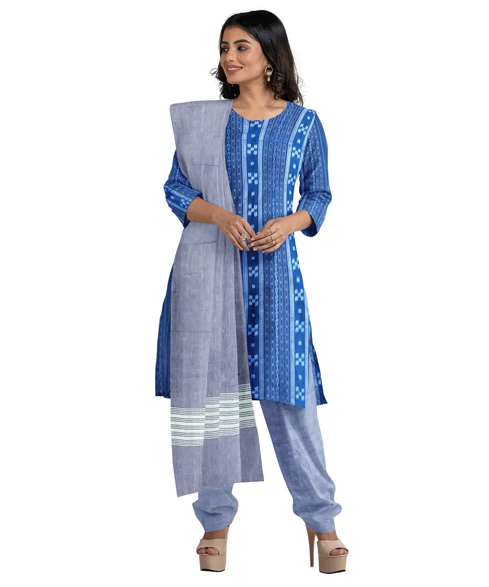 Cyan blue sky blue handwoven cotton nuapatna dress material