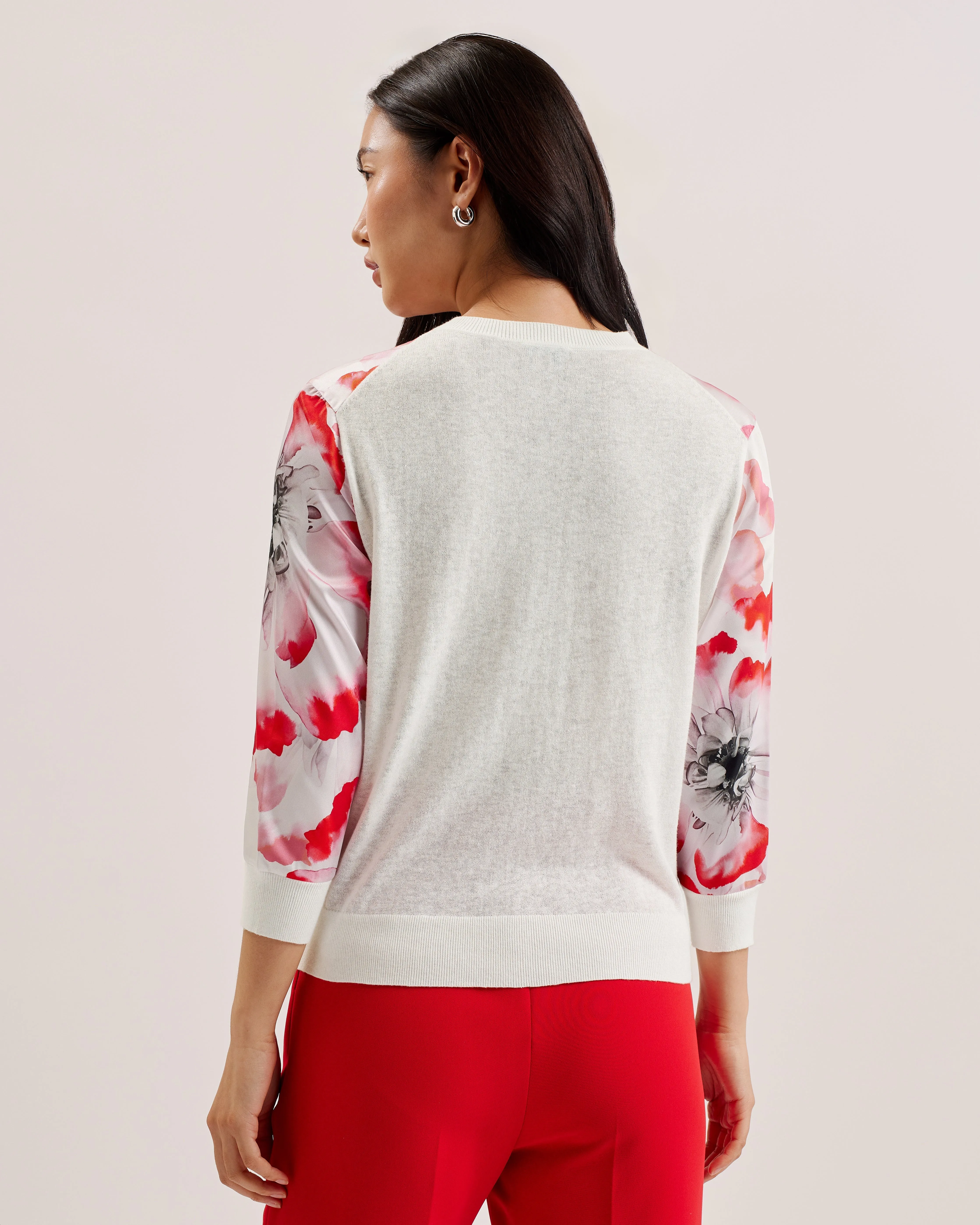 Darciyy Woven Front Printed Cardigan Ivory