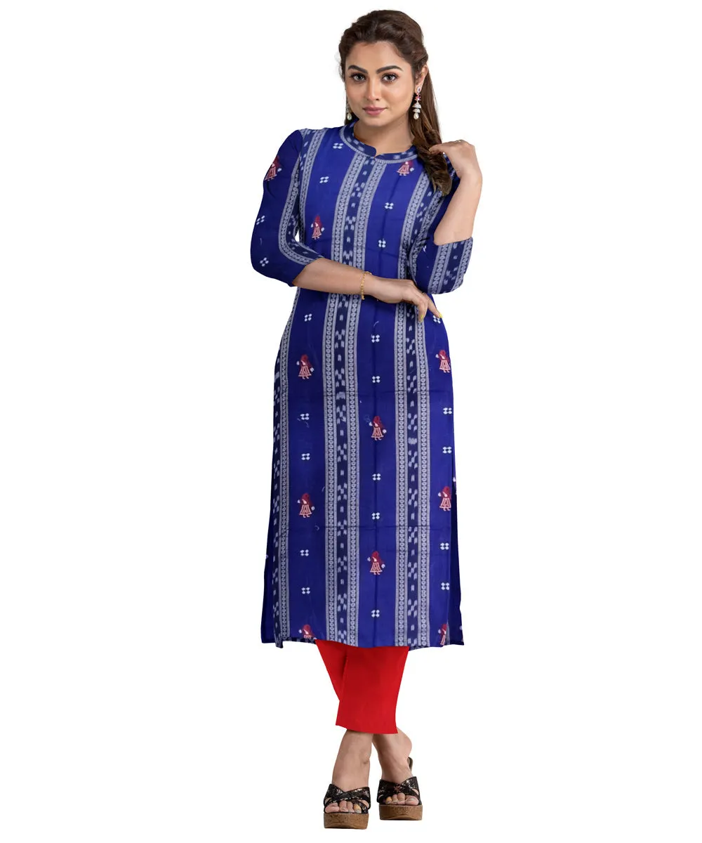 Dark blue red handwoven cotton nuapatna dress material