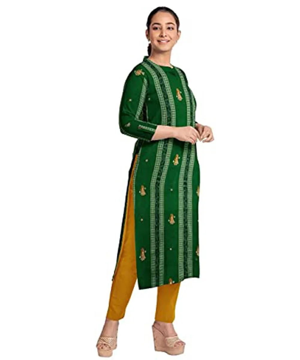 Dark green yellow handwoven cotton nuapatna dress material