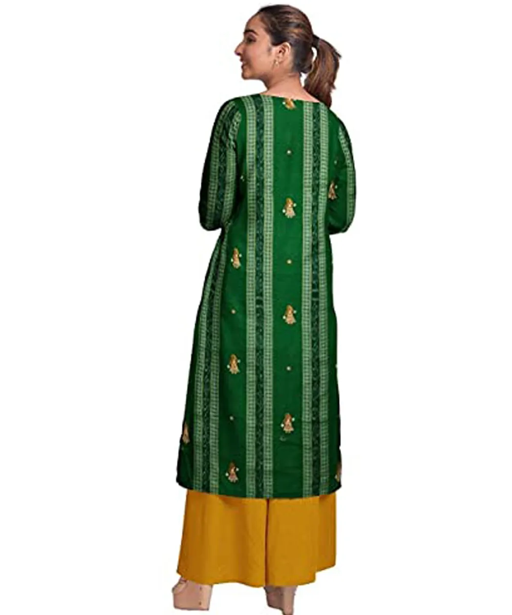 Dark green yellow handwoven cotton nuapatna dress material