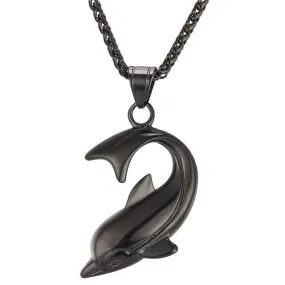 Dolphin Pendant Chain Necklace in Black Gold or Silver