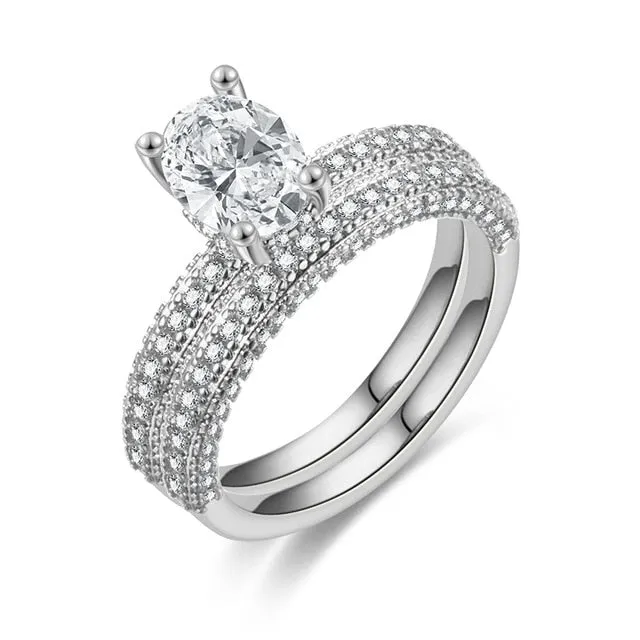 Double Row Cubic Zirconia Fashion Wedding Ring