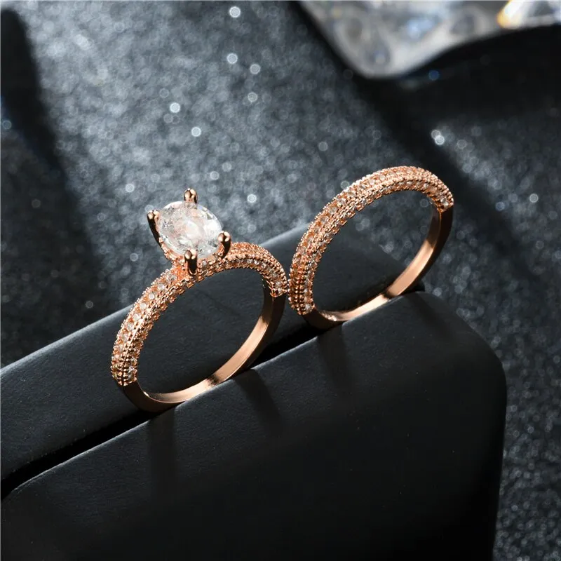 Double Row Cubic Zirconia Fashion Wedding Ring