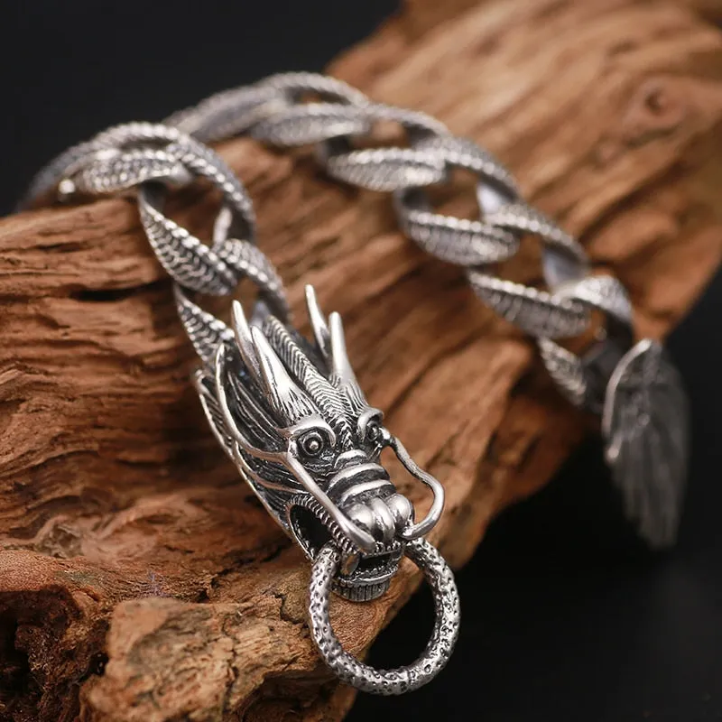 Dragon Curb Chain 925 Sterling Silver Handcrafted Vintage Bracelet