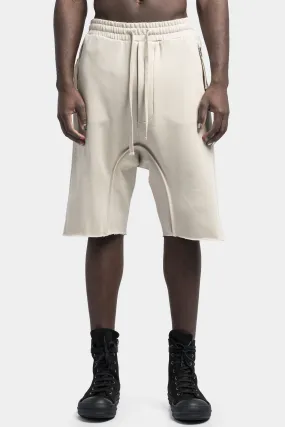 Drop crotch cotton sweat shorts, Sand shell