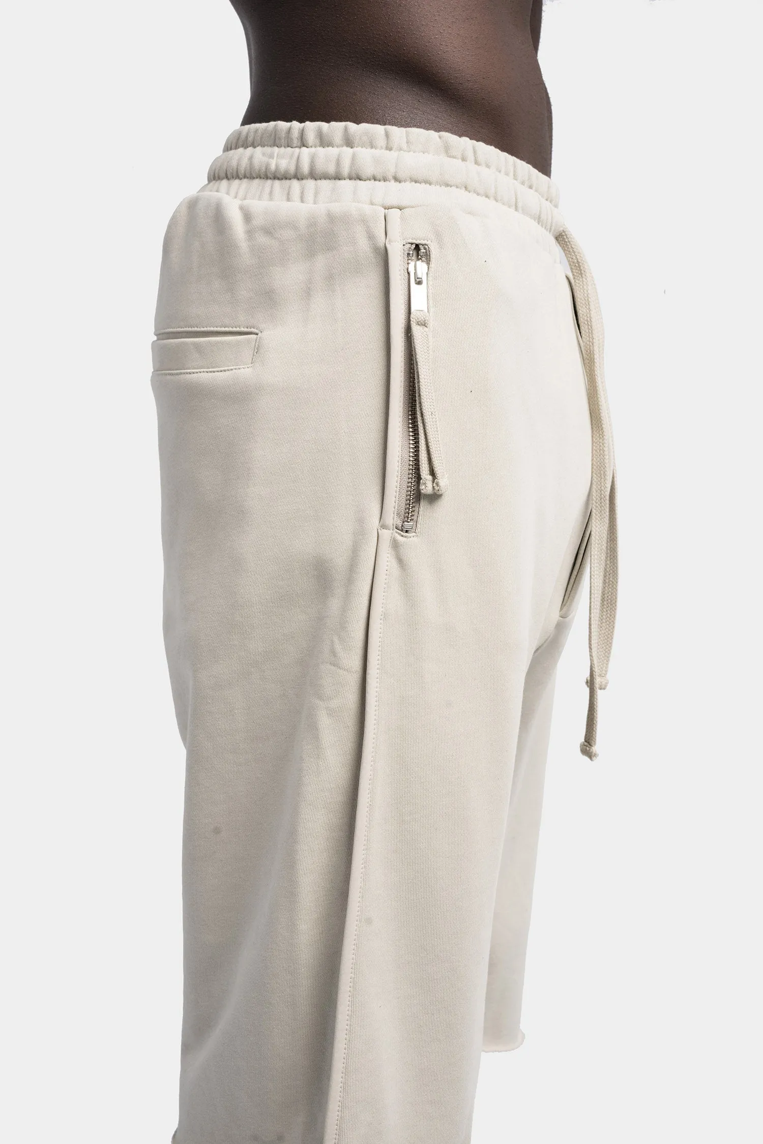 Drop crotch cotton sweat shorts, Sand shell