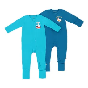 Duckie's Day Off Bamboo Zippy Jumpsuit 2Pc Bundle (Blue)