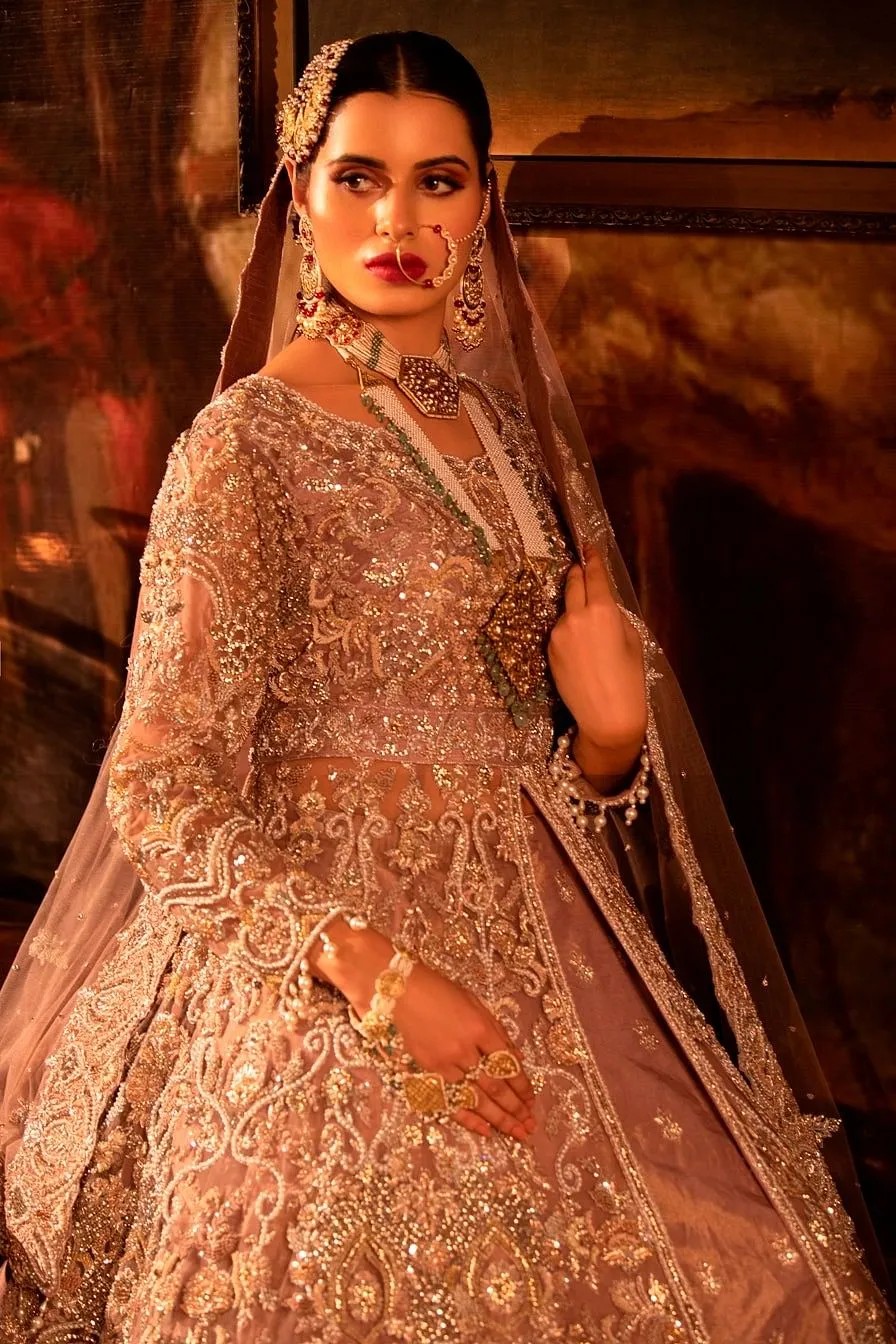 Dusty pink Trail Net Jacket Lehenga Set.