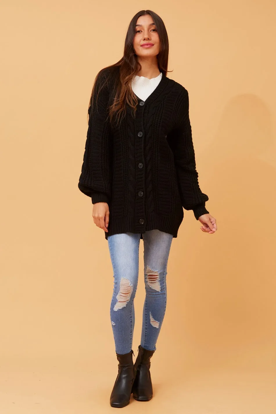 ELANA CABLE KNIT CARDIGAN