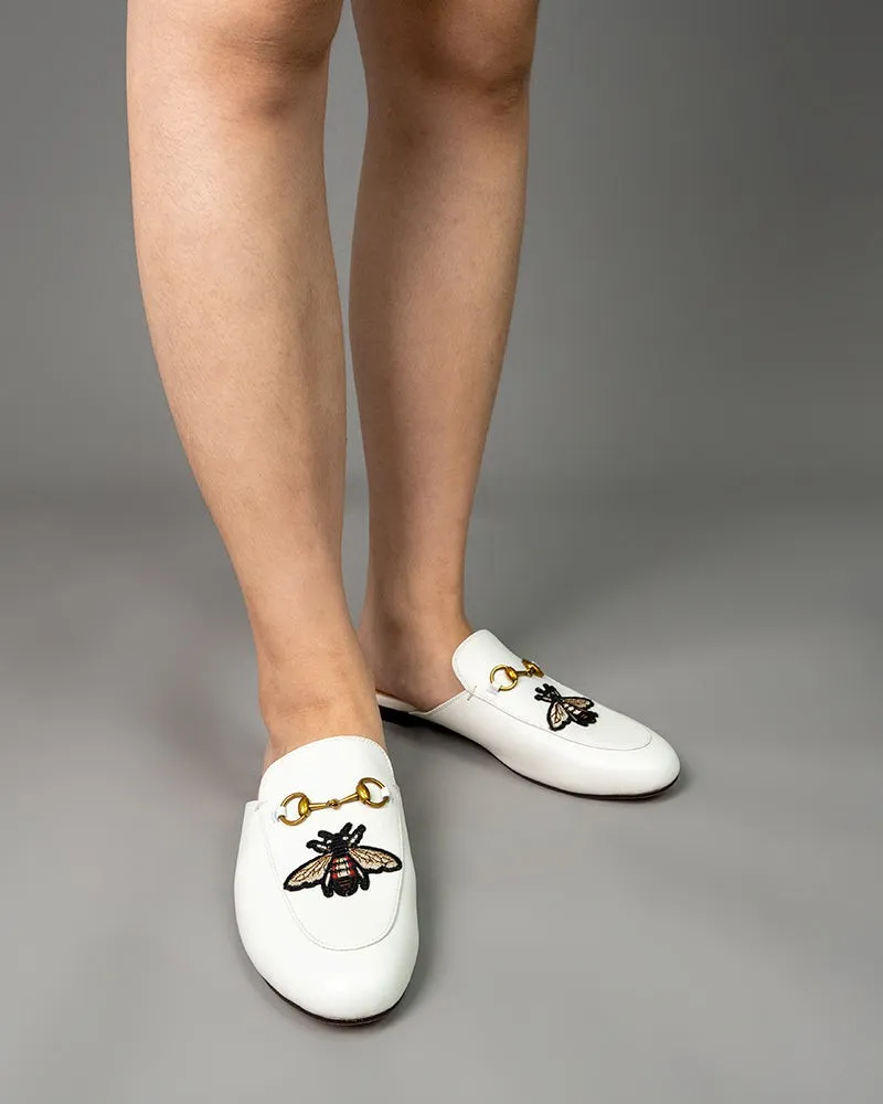 Embroidery Bee Buckle Mules