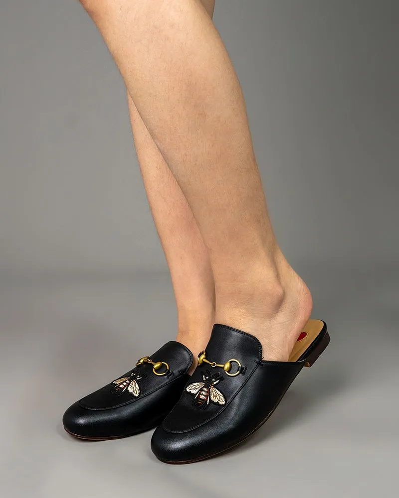 Embroidery Bee Buckle Mules