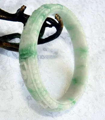 Fabulous Flowers Burmese Jadeite Old Mine Bangle Bracelet 60.5 mm (BB2981)