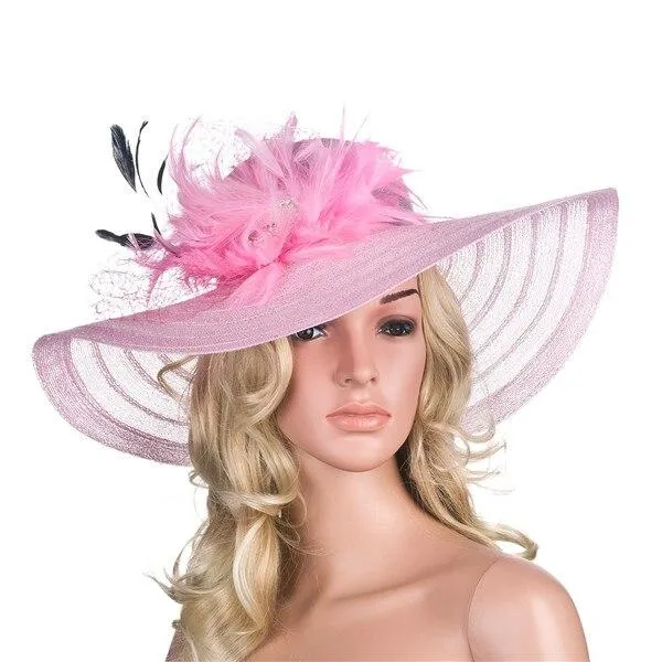 Floppy Wide Brim Sun Hat with Feather and Veil