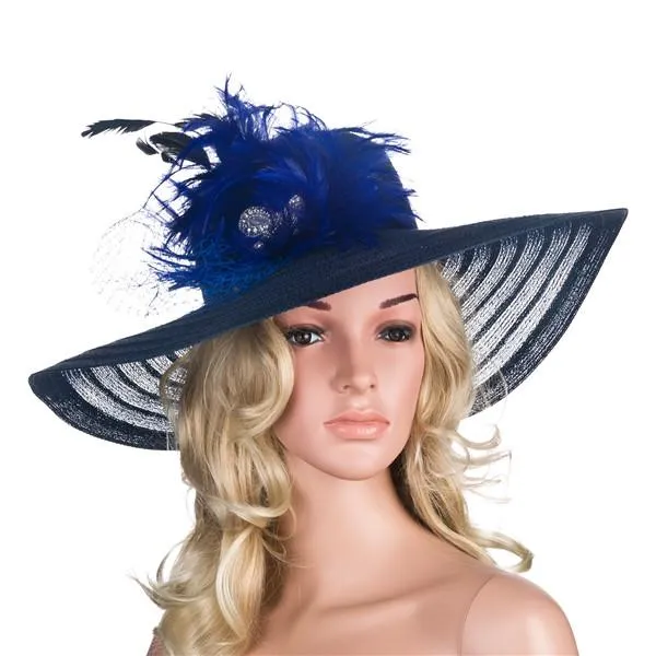 Floppy Wide Brim Sun Hat with Feather and Veil