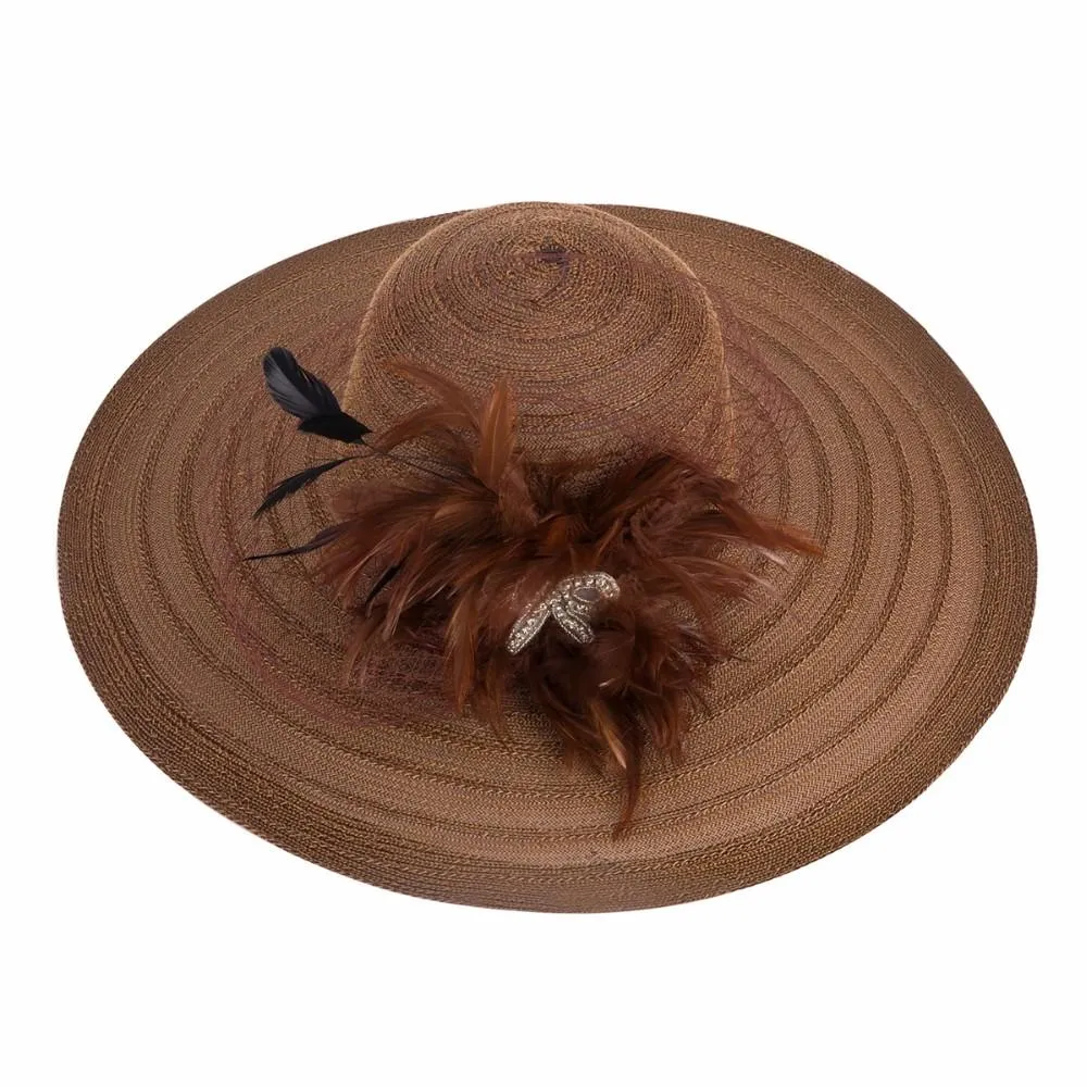 Floppy Wide Brim Sun Hat with Feather and Veil