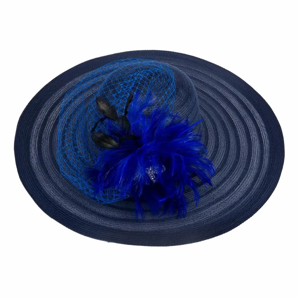 Floppy Wide Brim Sun Hat with Feather and Veil