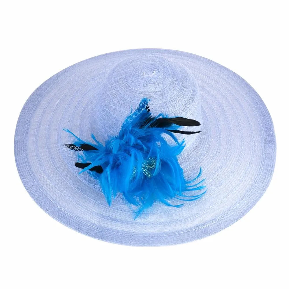 Floppy Wide Brim Sun Hat with Feather and Veil