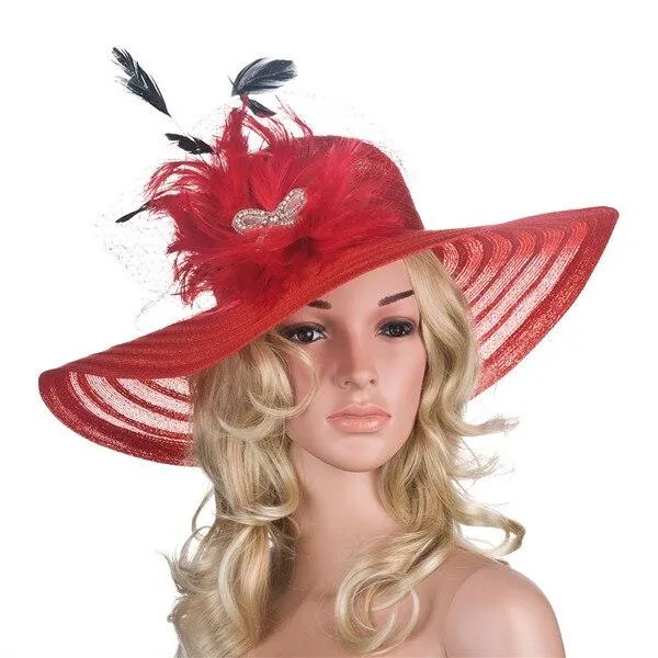 Floppy Wide Brim Sun Hat with Feather and Veil