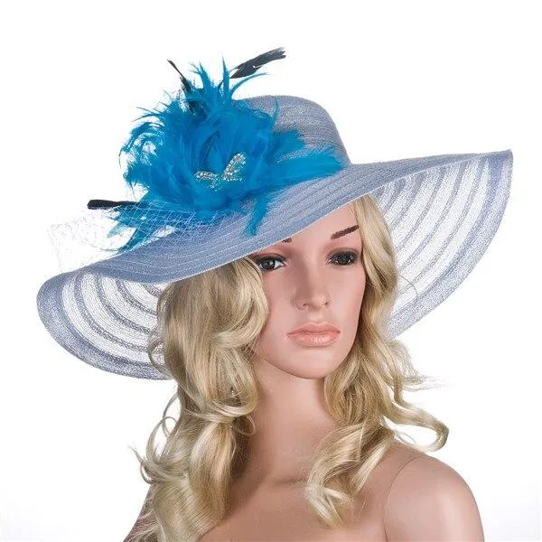 Floppy Wide Brim Sun Hat with Feather and Veil