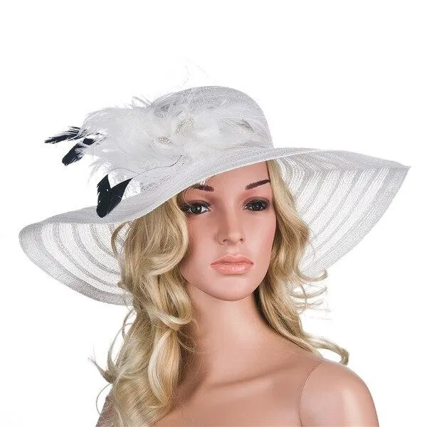 Floppy Wide Brim Sun Hat with Feather and Veil