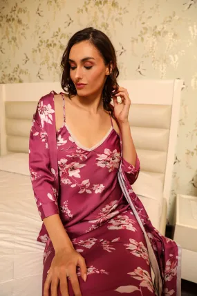 Floral Satin Nightgown set