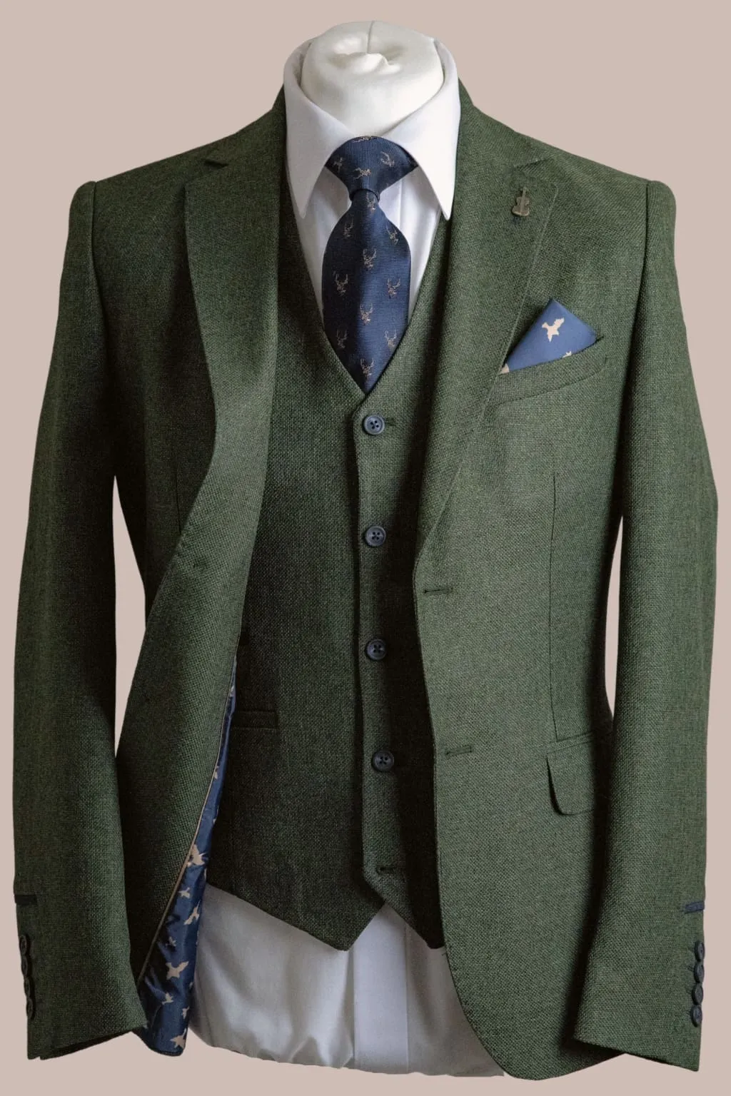 Fratelli Robbie Men's Olive Green Tweed 3 Piece Suit