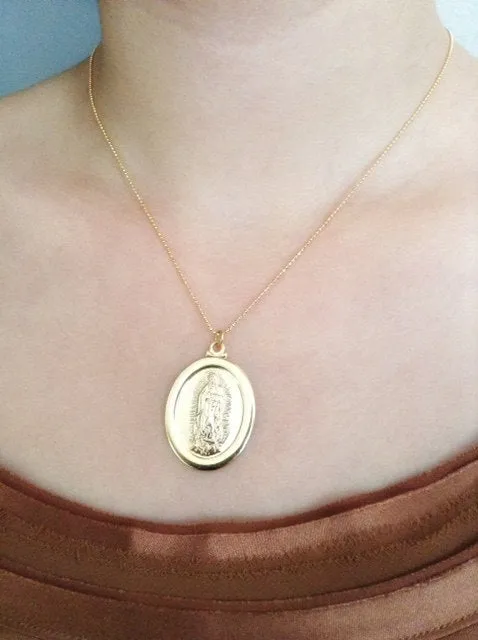 Gold Lady of Guadalupe Pendant, Virgen de Guadalupe Medal, Virgin Mary Pendant, Our Lady of Guadalupe Necklace Catholic Jewelry Mother's day