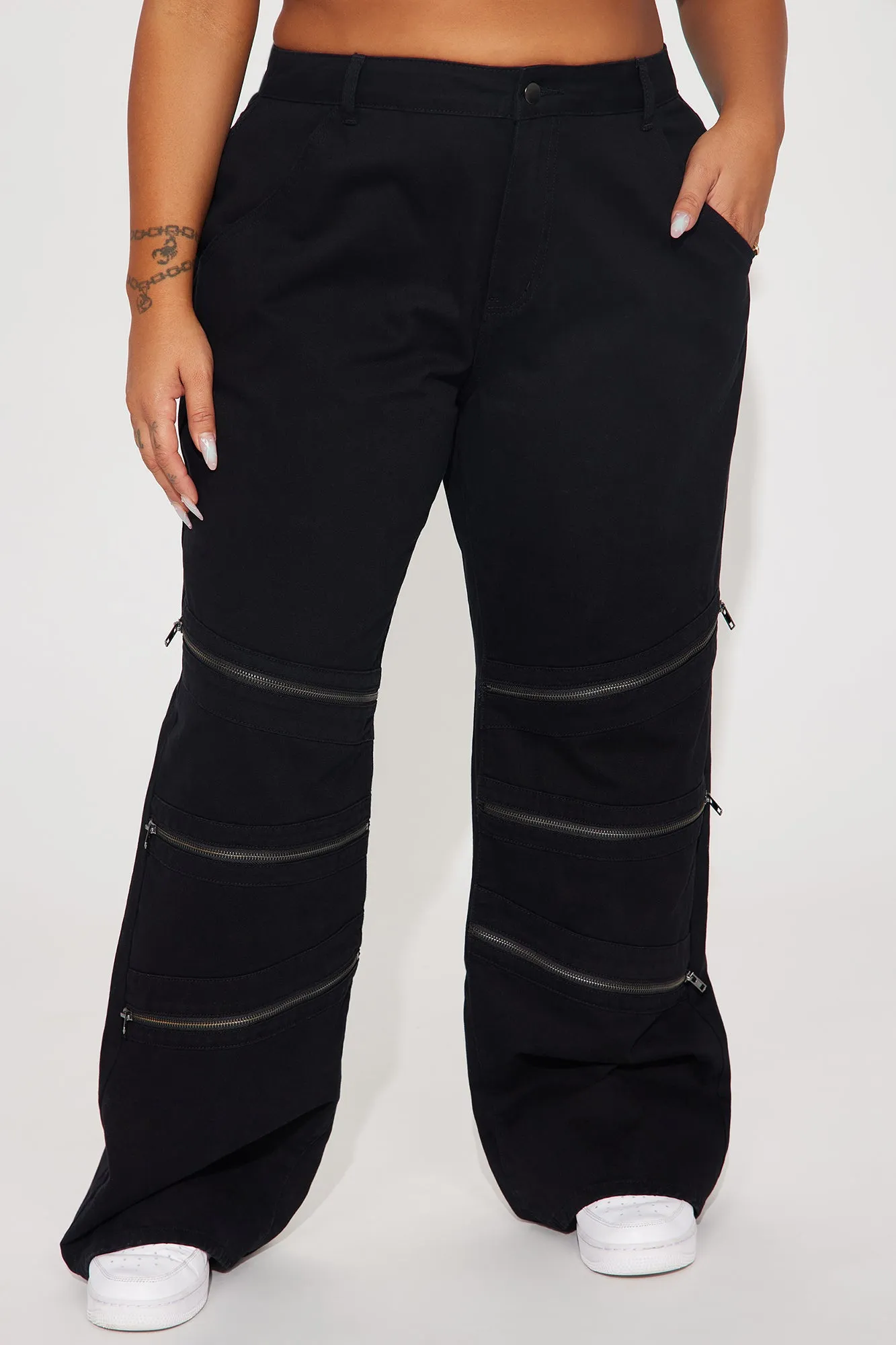 Got Me Zippered Wide Leg Pant - Black