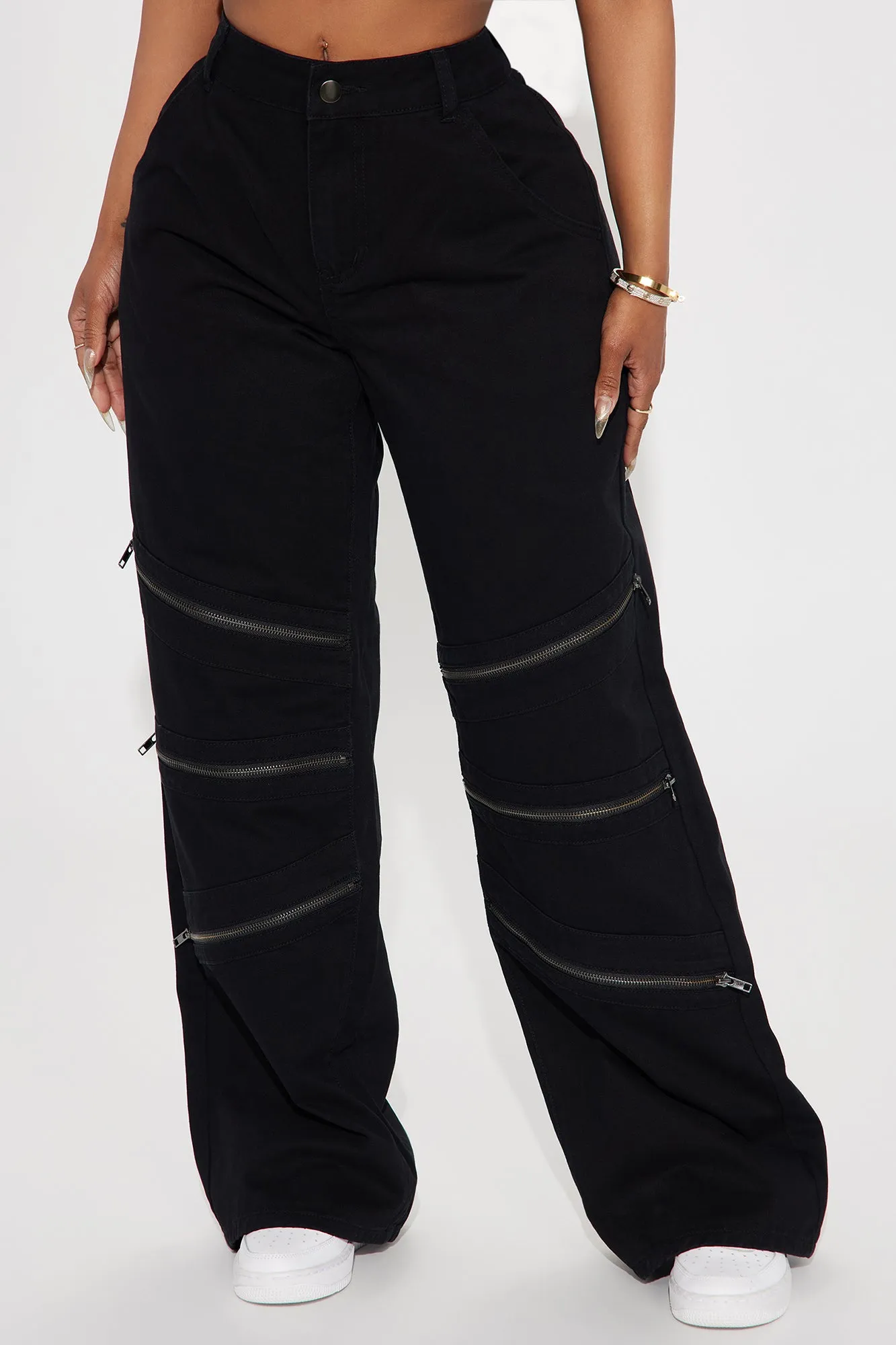 Got Me Zippered Wide Leg Pant - Black