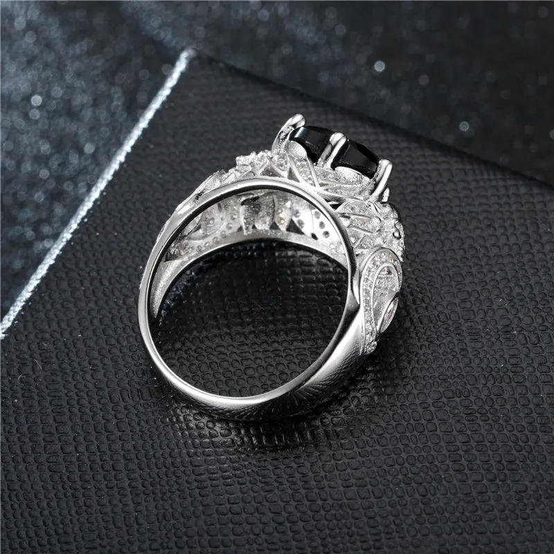 Gothic Skull, Heart Crystal and Cubic Zirconia Retro Wedding Ring