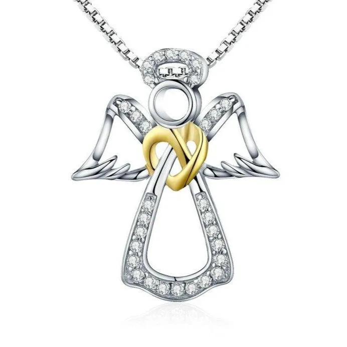 Guardian Angel Cubic Zirconia 925 Sterling Silver Fashion Pendant Necklace