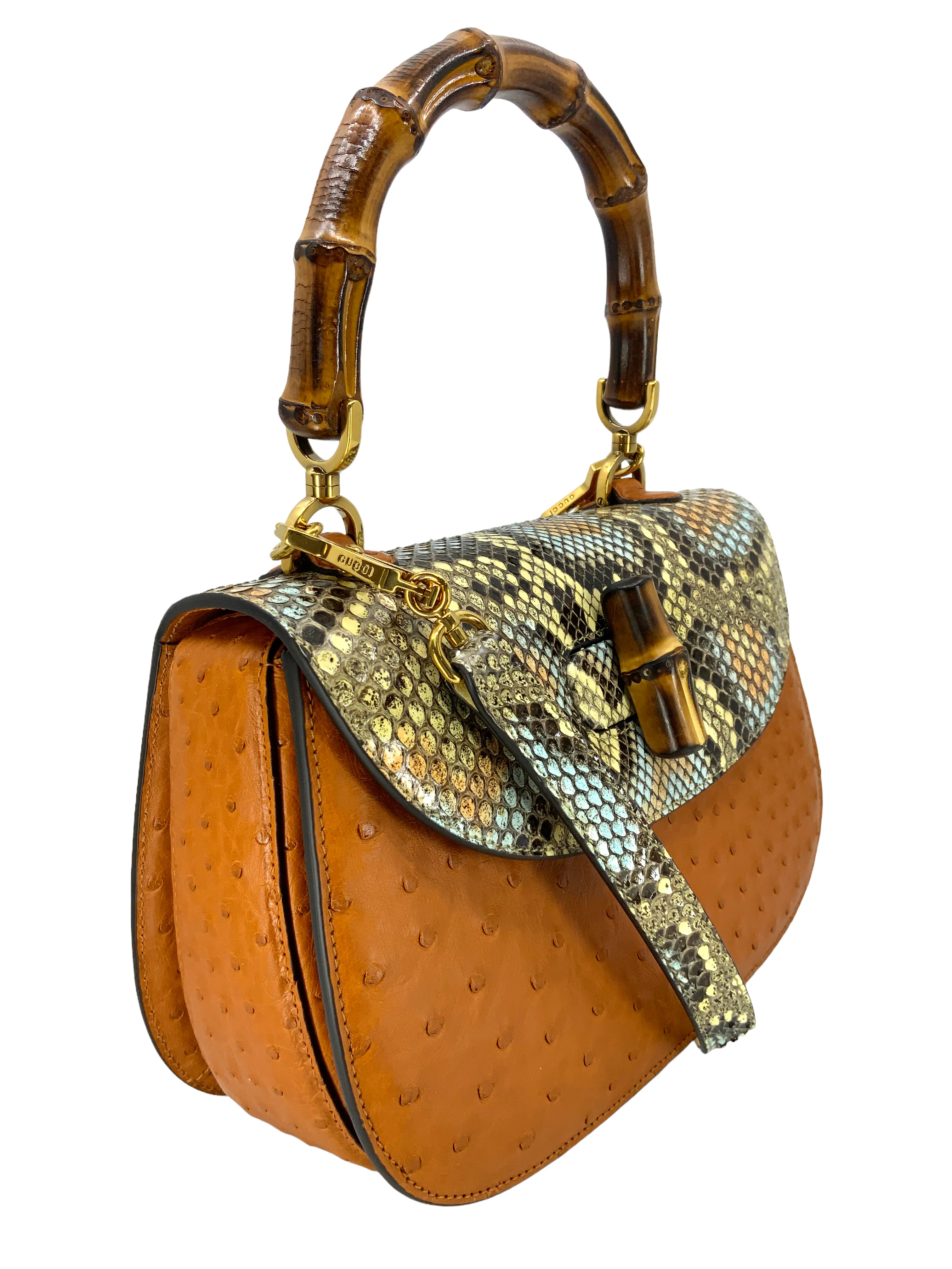 Gucci Bamboo 1947 Ostrich and Python Medium Bag