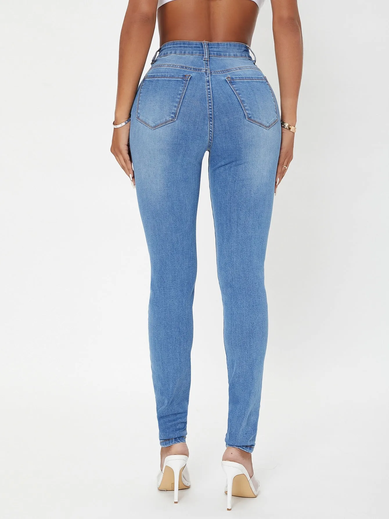 High Waist Zip Fly Skinny Jeans