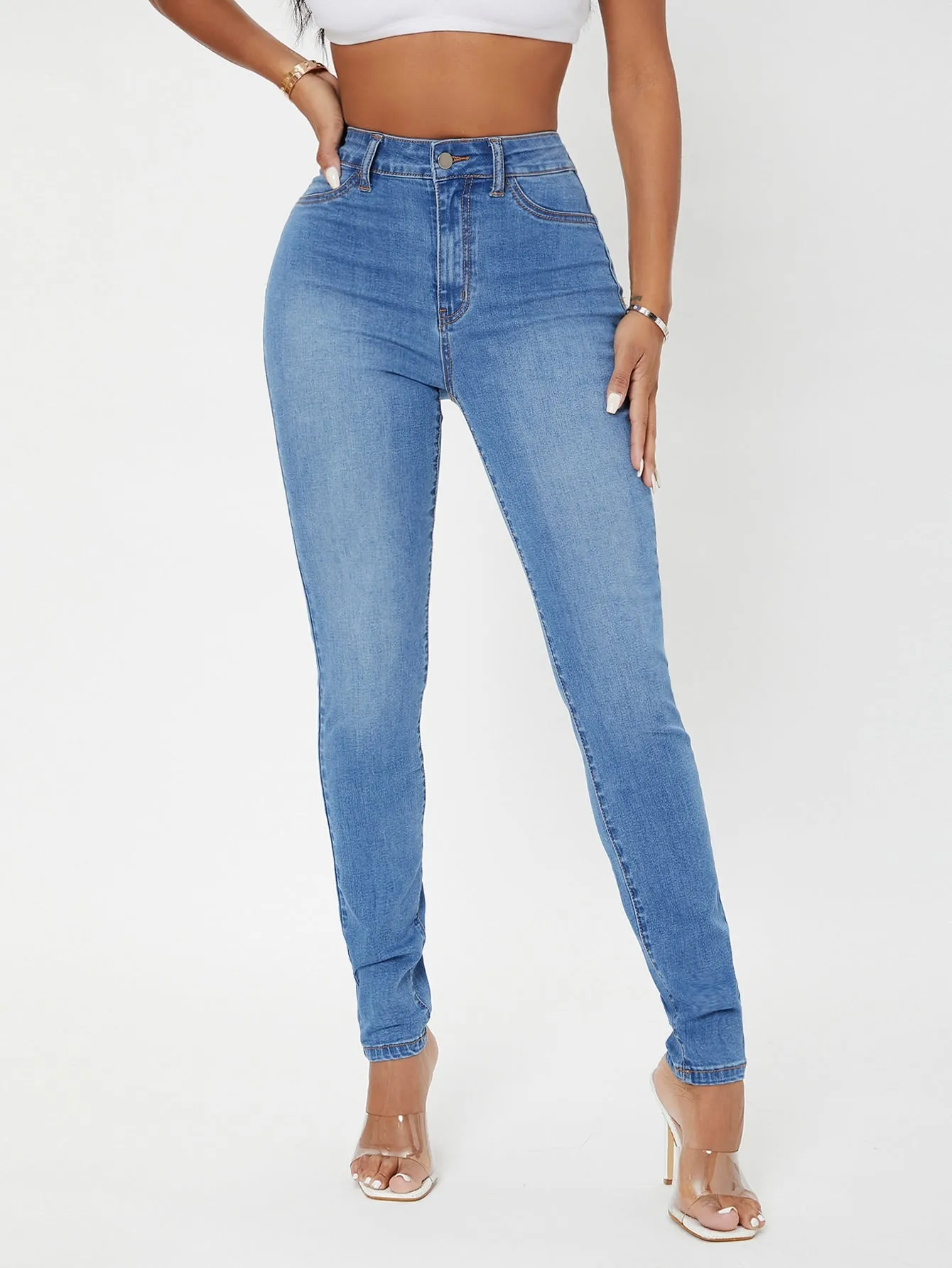 High Waist Zip Fly Skinny Jeans