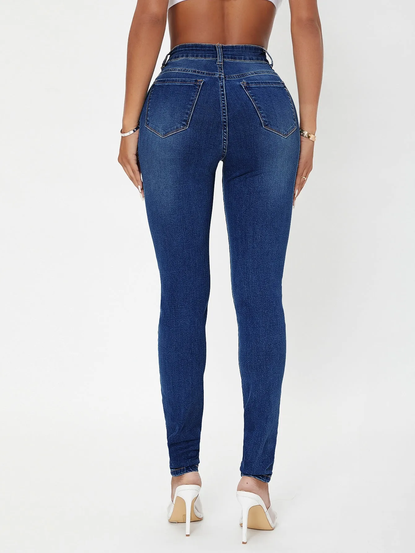 High Waist Zip Fly Skinny Jeans